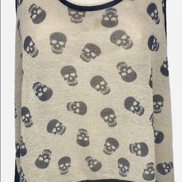 Blush Juniors Skull Graphics Tank Top M Tan Black Sheer Back Knit Sleeveless - Picture 4 of 10